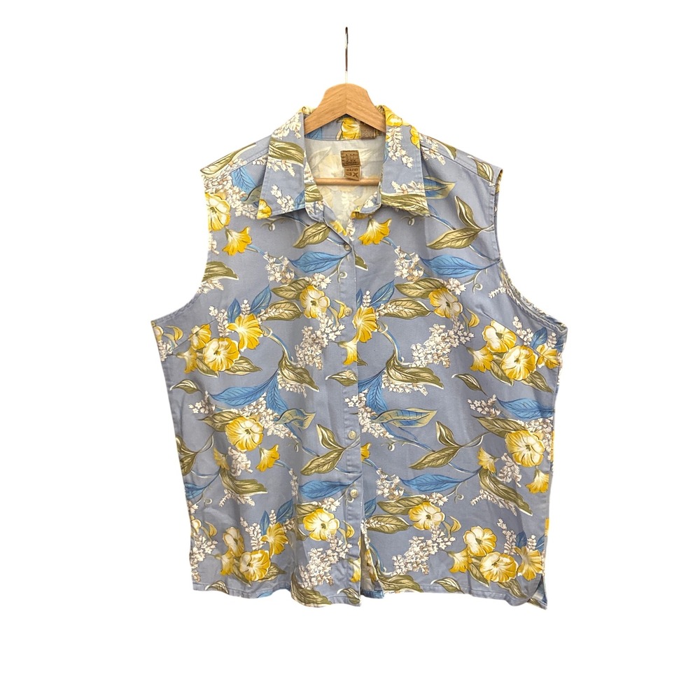 Vintage DCC Woman Sleeveless Top Tropical Floral Coastal Grandma Summer Casual